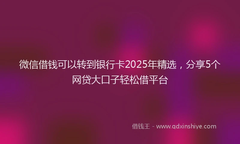 微信借钱可以转到银行卡2025年精选，分享5个网贷大口子轻松借平台