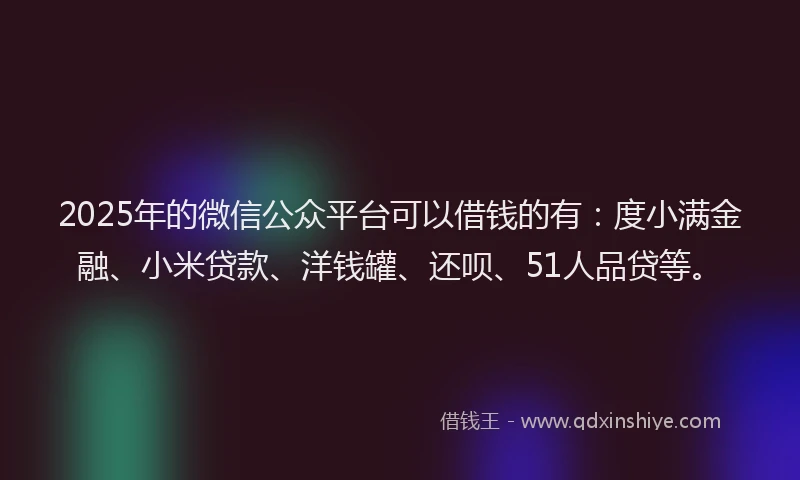 2025年的微信公众平台可以借钱的有：度小满金融、小米贷款、洋钱罐、还呗、51人品贷等。