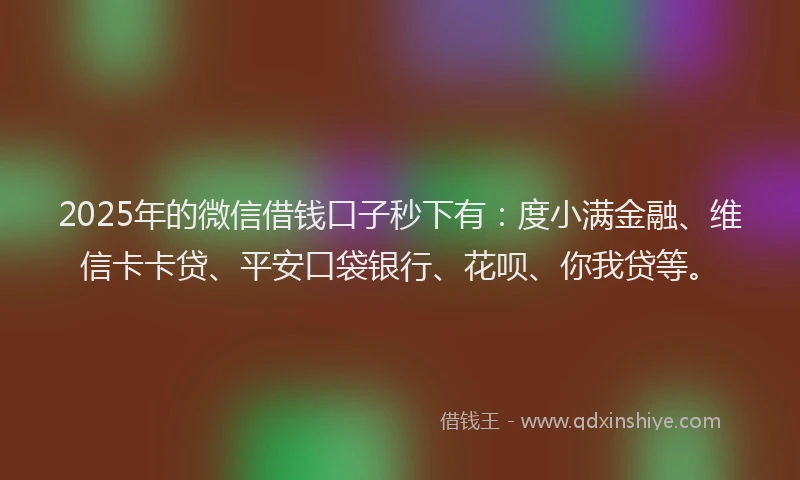 2025年的微信借钱口子秒下有：度小满金融、维信卡卡贷、平安口袋银行、花呗、你我贷等。