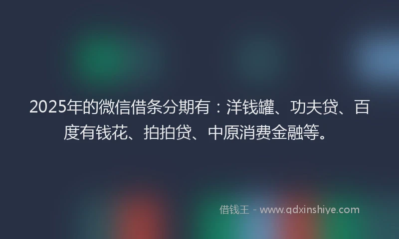 2025年的微信借条分期有：洋钱罐、功夫贷、百度有钱花、拍拍贷、中原消费金融等。