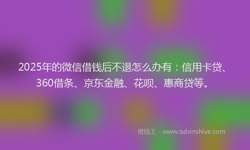 2025年的微信借钱后不退怎么办有：信用卡贷、360借条、京东金融、花呗、惠商贷等。