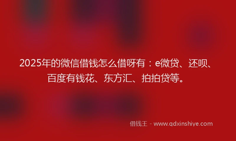 2025年的微信借钱怎么借呀有：e微贷、还呗、百度有钱花、东方汇、拍拍贷等。