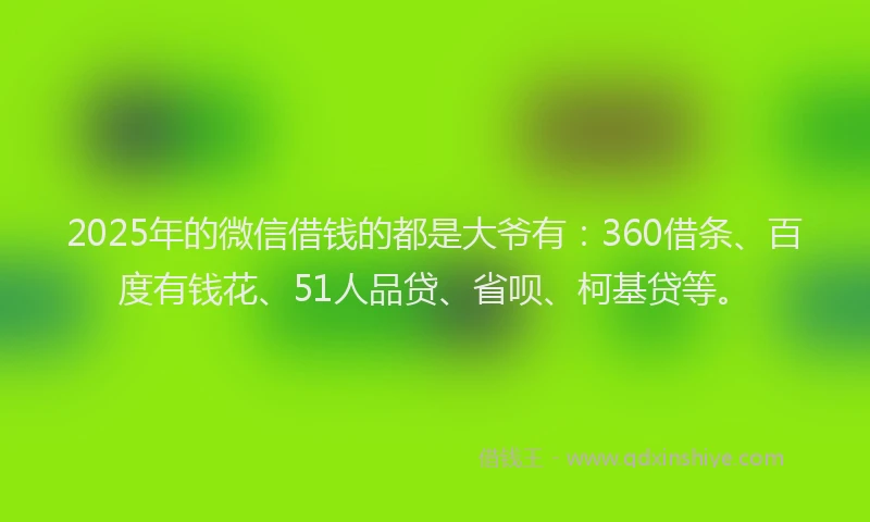 2025年的微信借钱的都是大爷有：360借条、百度有钱花、51人品贷、省呗、柯基贷等。
