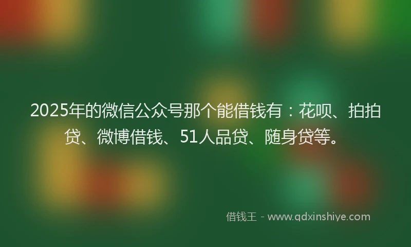2025年的微信公众号那个能借钱有：花呗、拍拍贷、微博借钱、51人品贷、随身贷等。