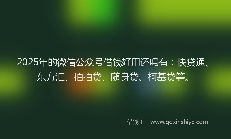 2025年的微信公众号借钱好用还吗有：快贷通、东方汇、拍拍贷、随身贷、柯基贷等。