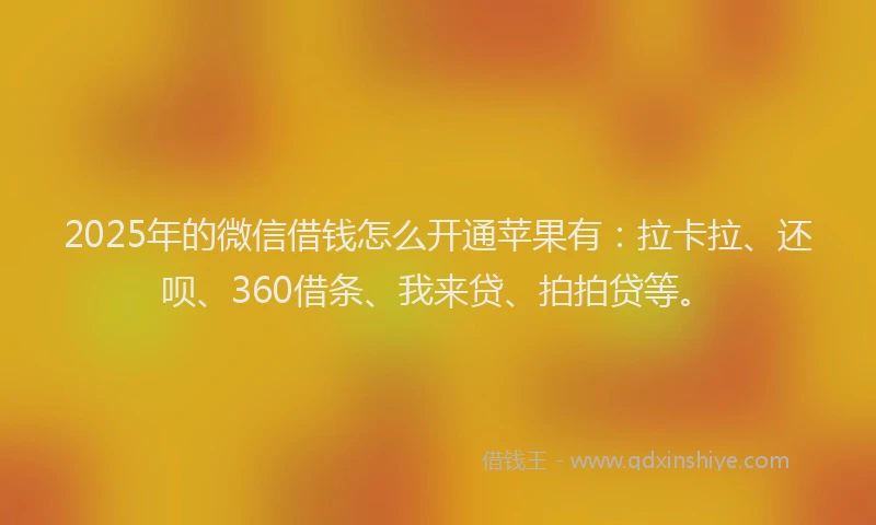 2025年的微信借钱怎么开通苹果有：拉卡拉、还呗、360借条、我来贷、拍拍贷等。