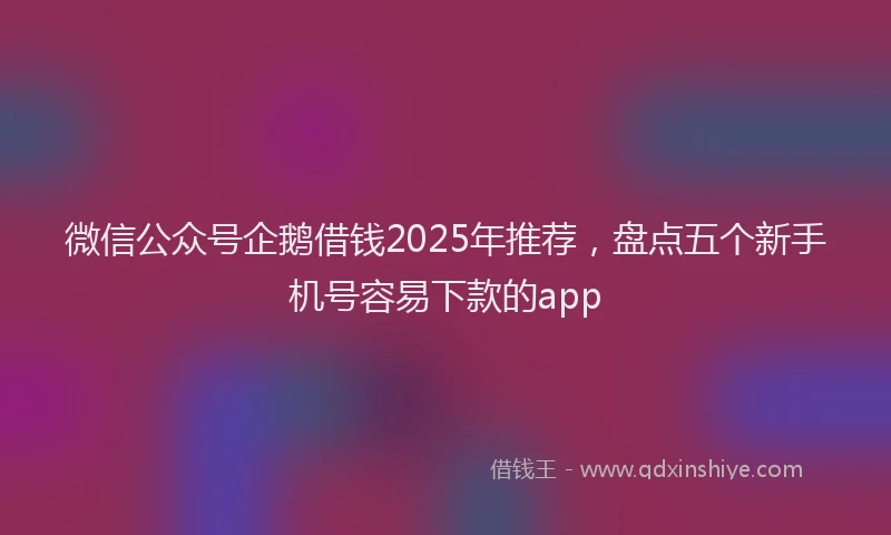 微信公众号企鹅借钱2025年推荐，盘点五个新手机号容易下款的app