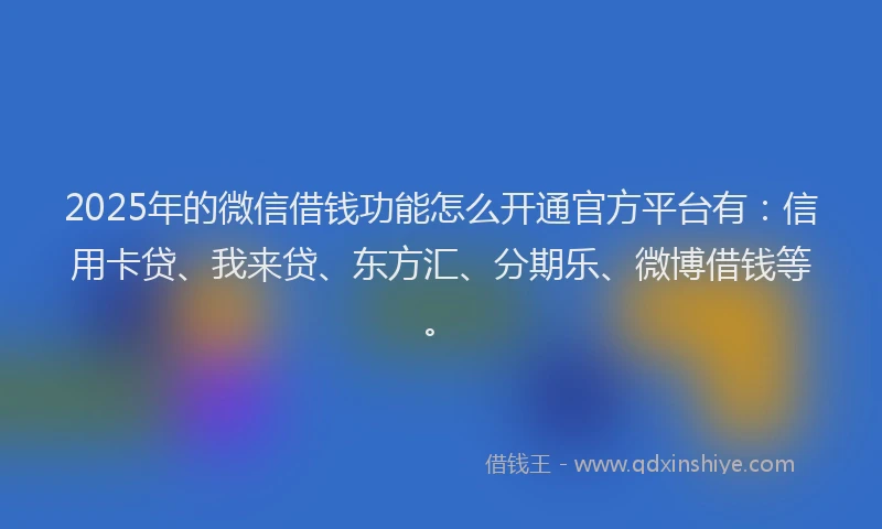 2025年的微信借钱功能怎么开通官方平台有：信用卡贷、我来贷、东方汇、分期乐、微博借钱等。