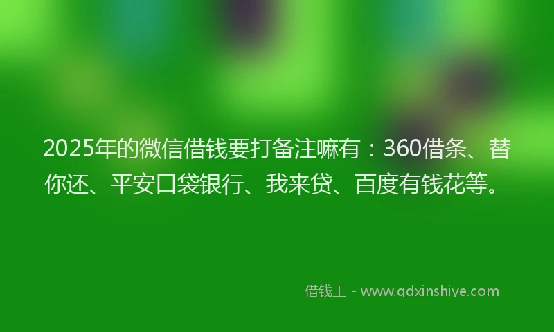 2025年的微信借钱要打备注嘛有：360借条、替你还、平安口袋银行、我来贷、百度有钱花等。