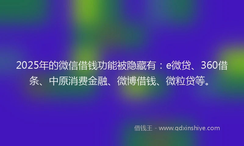 2025年的微信借钱功能被隐藏有：e微贷、360借条、中原消费金融、微博借钱、微粒贷等。