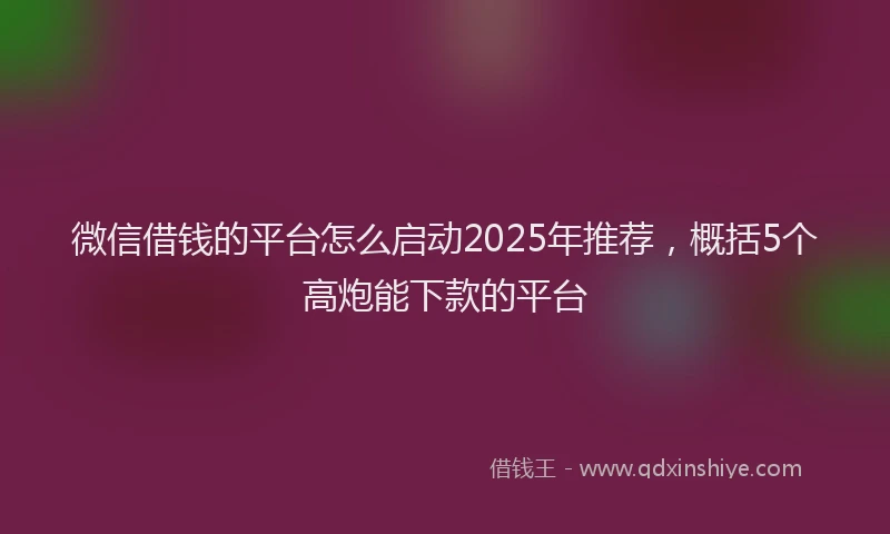 微信借钱的平台怎么启动2025年推荐，概括5个高炮能下款的平台