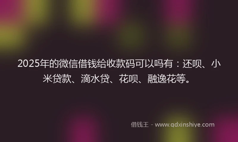 2025年的微信借钱给收款码可以吗有：还呗、小米贷款、滴水贷、花呗、融逸花等。
