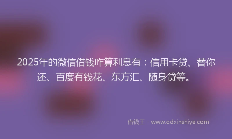 2025年的微信借钱咋算利息有：信用卡贷、替你还、百度有钱花、东方汇、随身贷等。