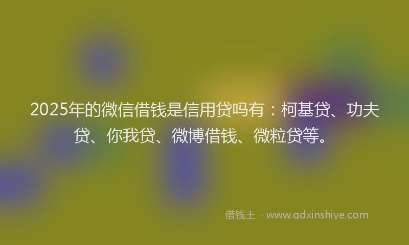 2025年的微信借钱是信用贷吗有：柯基贷、功夫贷、你我贷、微博借钱、微粒贷等。