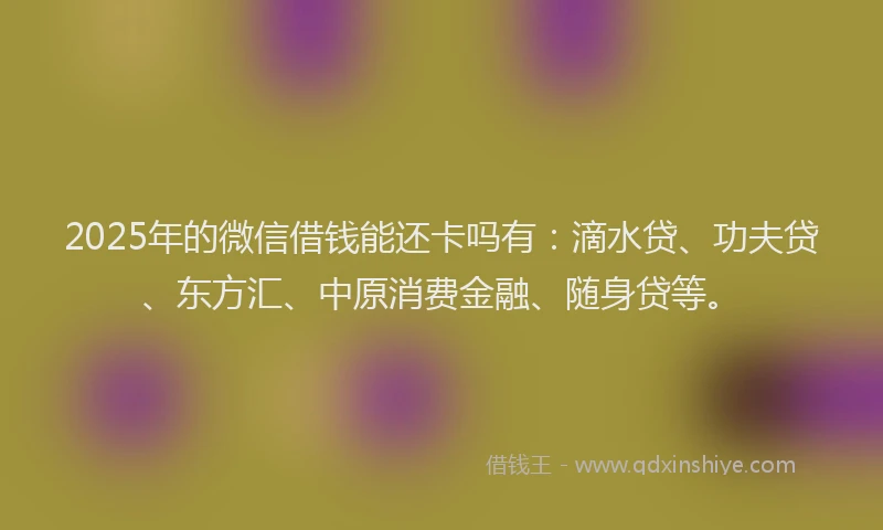 2025年的微信借钱能还卡吗有：滴水贷、功夫贷、东方汇、中原消费金融、随身贷等。