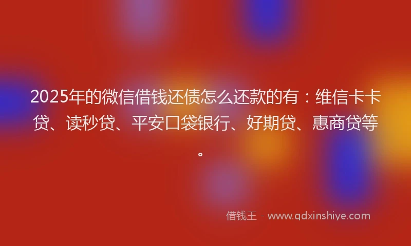 2025年的微信借钱还债怎么还款的有：维信卡卡贷、读秒贷、平安口袋银行、好期贷、惠商贷等。