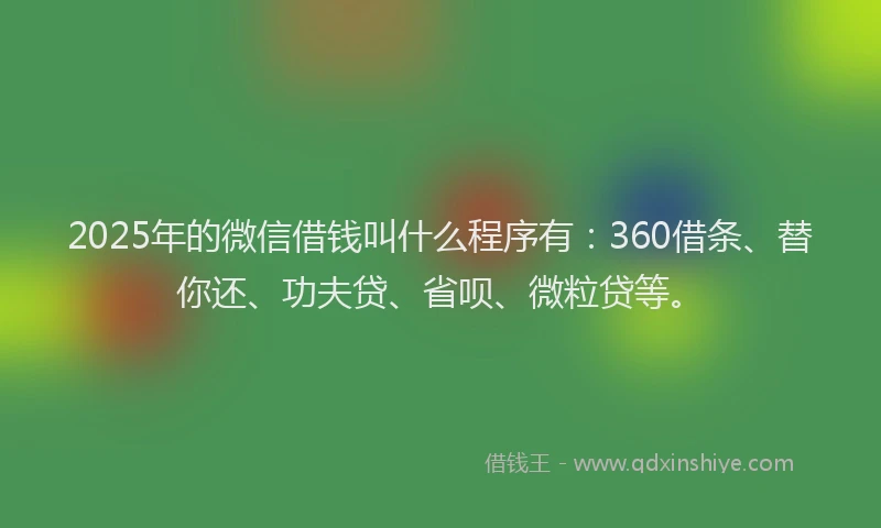 2025年的微信借钱叫什么程序有：360借条、替你还、功夫贷、省呗、微粒贷等。