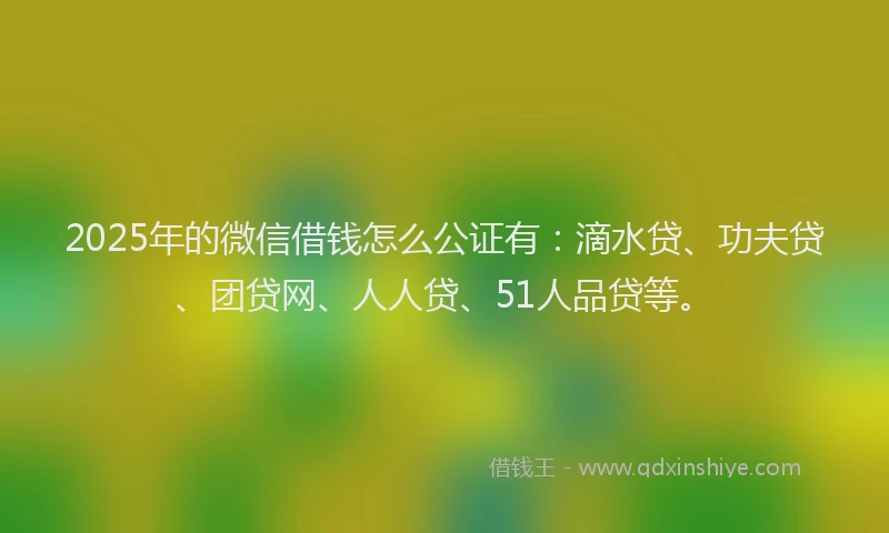 2025年的微信借钱怎么公证有：滴水贷、功夫贷、团贷网、人人贷、51人品贷等。