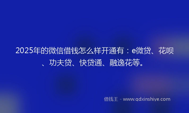 2025年的微信借钱怎么样开通有：e微贷、花呗、功夫贷、快贷通、融逸花等。
