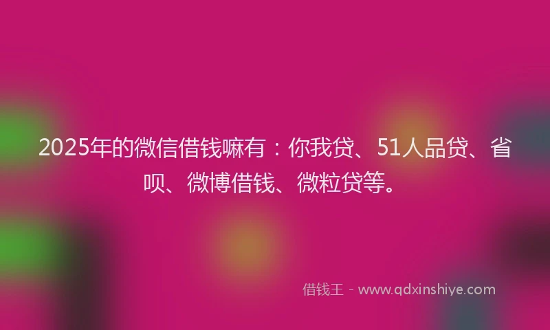 2025年的微信借钱嘛有：你我贷、51人品贷、省呗、微博借钱、微粒贷等。