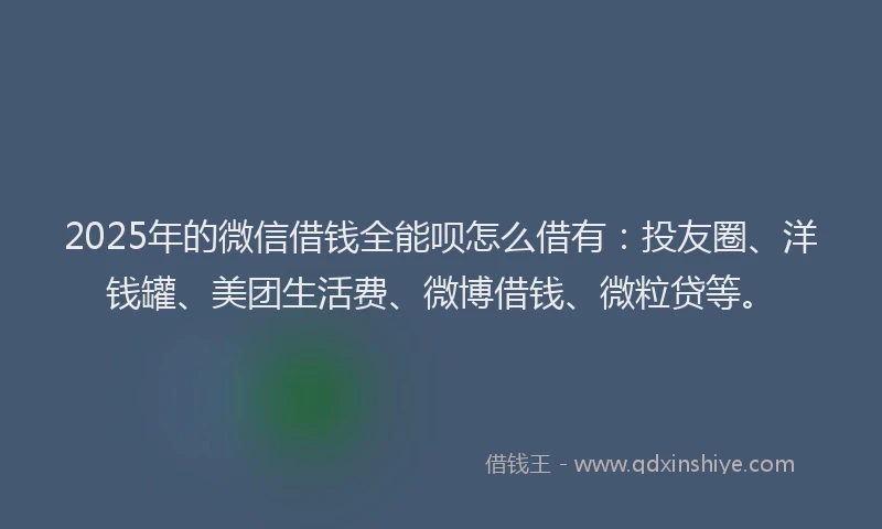 2025年的微信借钱全能呗怎么借有：投友圈、洋钱罐、美团生活费、微博借钱、微粒贷等。