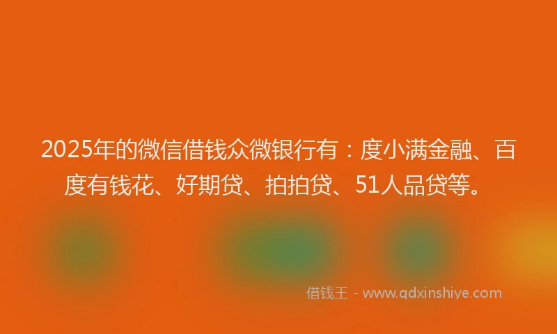 2025年的微信借钱众微银行有：度小满金融、百度有钱花、好期贷、拍拍贷、51人品贷等。