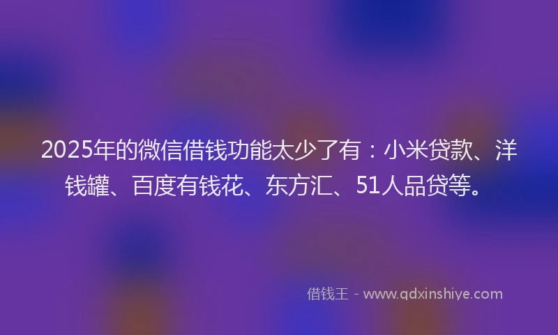 2025年的微信借钱功能太少了有：小米贷款、洋钱罐、百度有钱花、东方汇、51人品贷等。