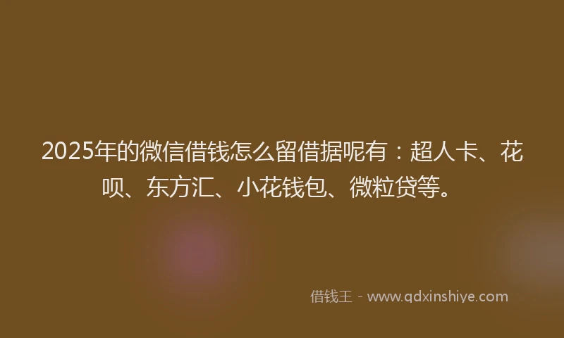 2025年的微信借钱怎么留借据呢有：超人卡、花呗、东方汇、小花钱包、微粒贷等。