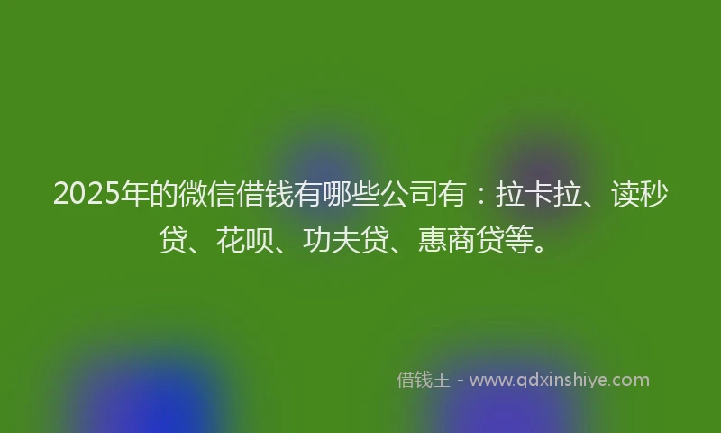 2025年的微信借钱有哪些公司有：拉卡拉、读秒贷、花呗、功夫贷、惠商贷等。