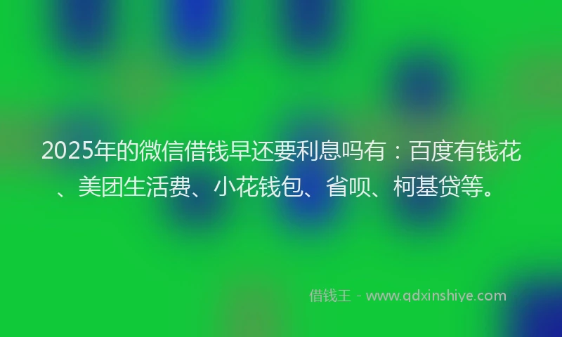 2025年的微信借钱早还要利息吗有：百度有钱花、美团生活费、小花钱包、省呗、柯基贷等。