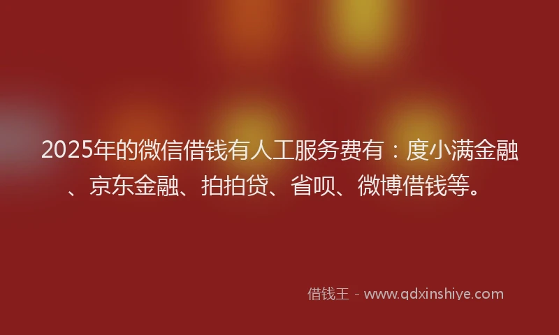 2025年的微信借钱有人工服务费有：度小满金融、京东金融、拍拍贷、省呗、微博借钱等。