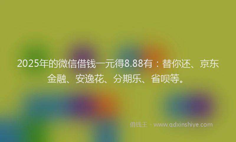 2025年的微信借钱一元得8.88有：替你还、京东金融、安逸花、分期乐、省呗等。