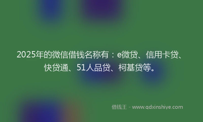 2025年的微信借钱名称有：e微贷、信用卡贷、快贷通、51人品贷、柯基贷等。