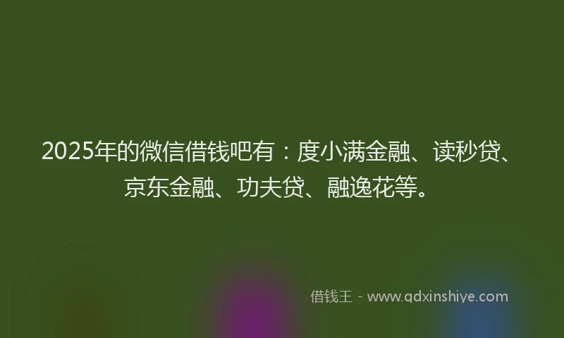 2025年的微信借钱吧有：度小满金融、读秒贷、京东金融、功夫贷、融逸花等。