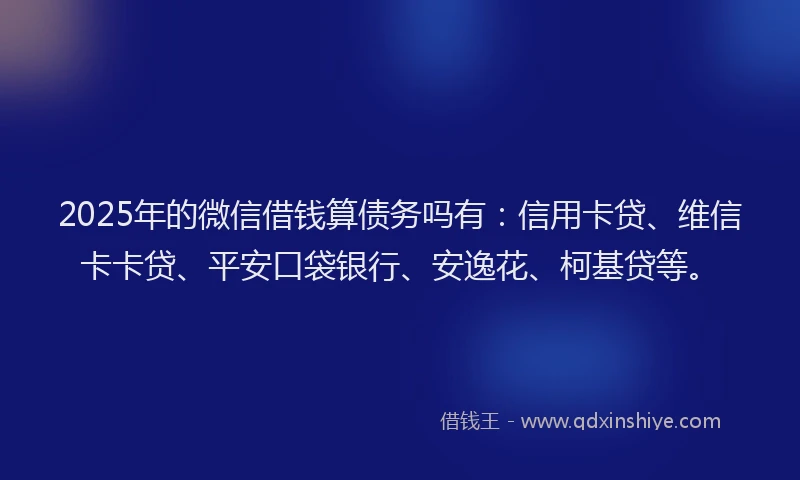 2025年的微信借钱算债务吗有：信用卡贷、维信卡卡贷、平安口袋银行、安逸花、柯基贷等。