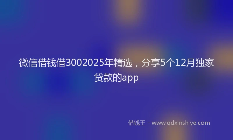微信借钱借3002025年精选，分享5个12月独家贷款的app