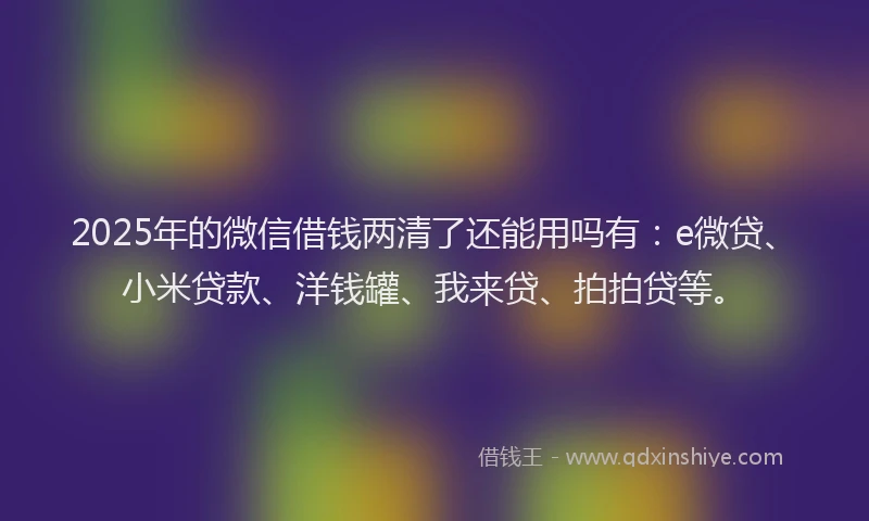 2025年的微信借钱两清了还能用吗有：e微贷、小米贷款、洋钱罐、我来贷、拍拍贷等。
