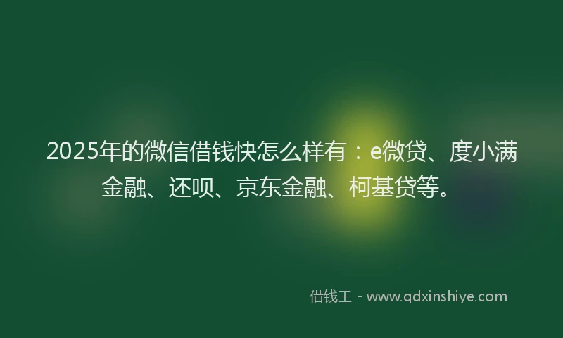 2025年的微信借钱快怎么样有：e微贷、度小满金融、还呗、京东金融、柯基贷等。