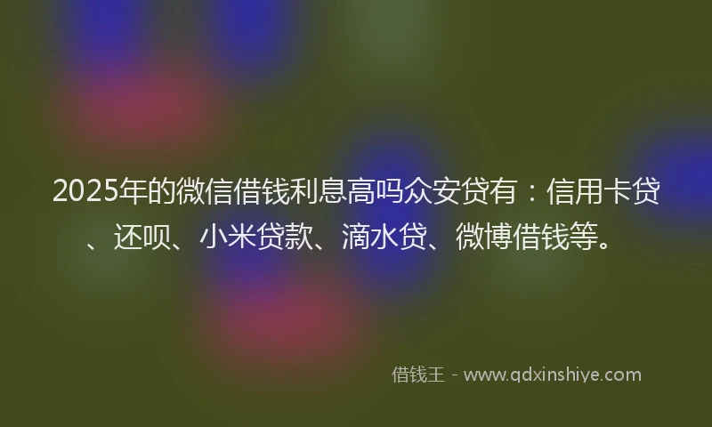 2025年的微信借钱利息高吗众安贷有：信用卡贷、还呗、小米贷款、滴水贷、微博借钱等。