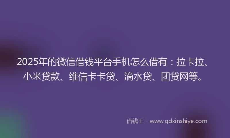 2025年的微信借钱平台手机怎么借有：拉卡拉、小米贷款、维信卡卡贷、滴水贷、团贷网等。