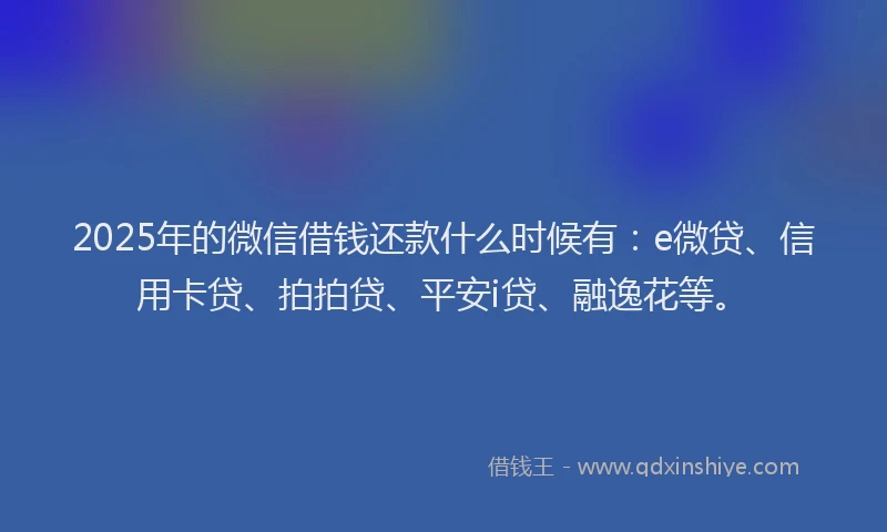 2025年的微信借钱还款什么时候有：e微贷、信用卡贷、拍拍贷、平安i贷、融逸花等。