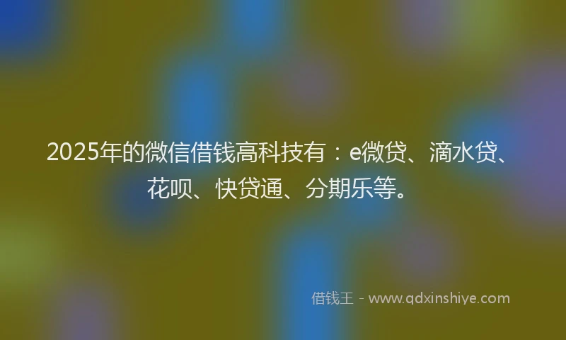 2025年的微信借钱高科技有：e微贷、滴水贷、花呗、快贷通、分期乐等。