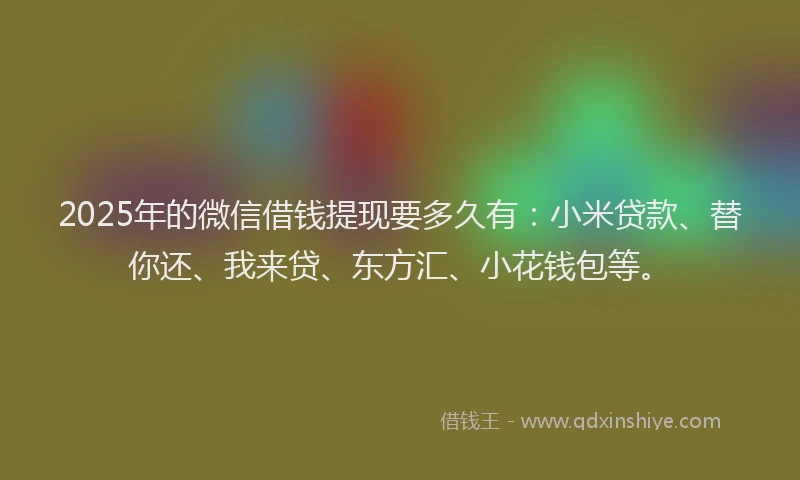 2025年的微信借钱提现要多久有：小米贷款、替你还、我来贷、东方汇、小花钱包等。