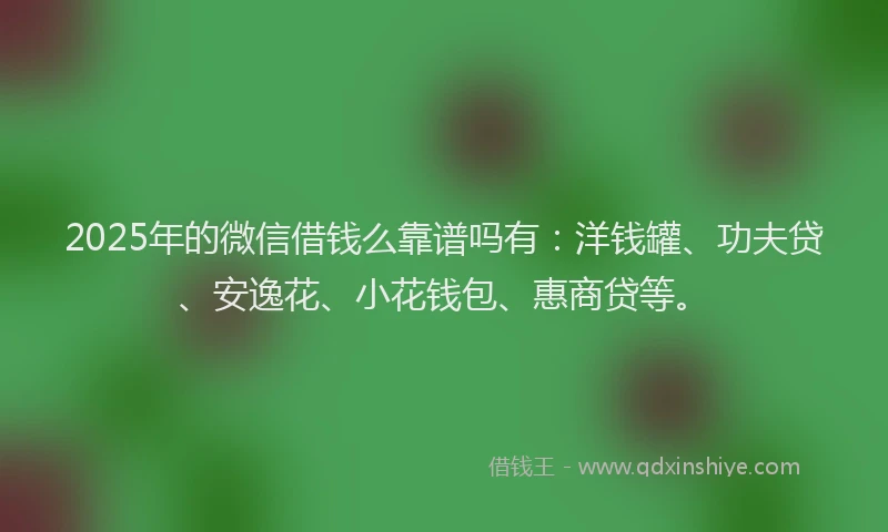 2025年的微信借钱么靠谱吗有：洋钱罐、功夫贷、安逸花、小花钱包、惠商贷等。