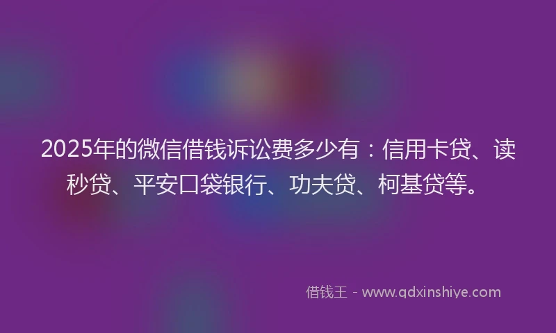 2025年的微信借钱诉讼费多少有：信用卡贷、读秒贷、平安口袋银行、功夫贷、柯基贷等。