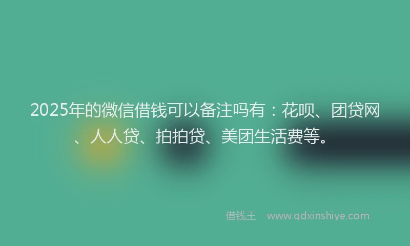 2025年的微信借钱可以备注吗有：花呗、团贷网、人人贷、拍拍贷、美团生活费等。