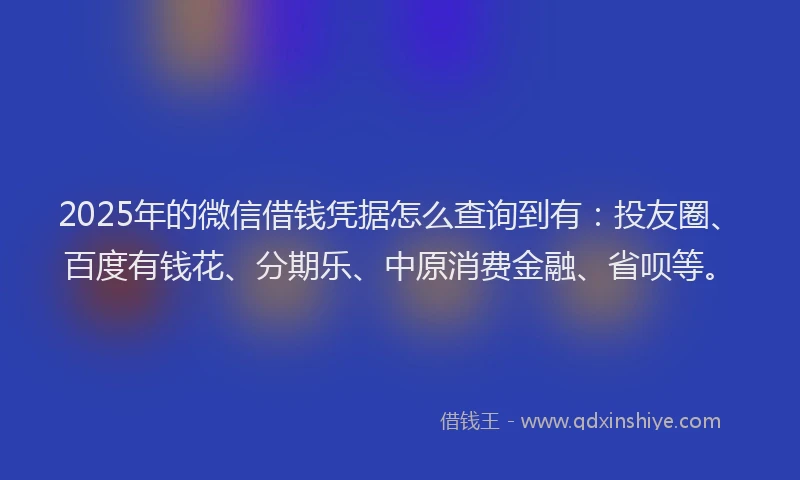 2025年的微信借钱凭据怎么查询到有：投友圈、百度有钱花、分期乐、中原消费金融、省呗等。
