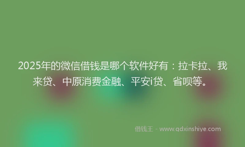2025年的微信借钱是哪个软件好有：拉卡拉、我来贷、中原消费金融、平安i贷、省呗等。