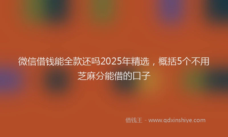 微信借钱能全款还吗2025年精选，概括5个不用芝麻分能借的口子