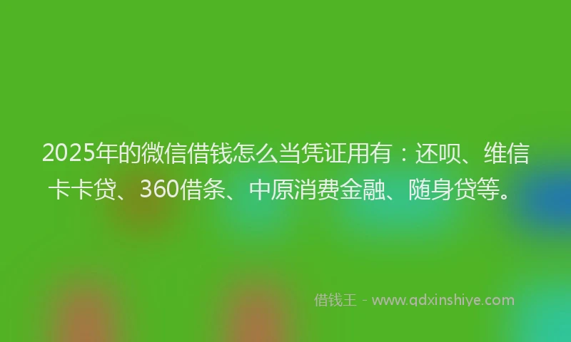 2025年的微信借钱怎么当凭证用有：还呗、维信卡卡贷、360借条、中原消费金融、随身贷等。